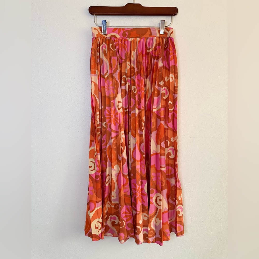 NWT ASOS DESIGN Pleated Midi Skirt Retro Floral Pink Orange US 4